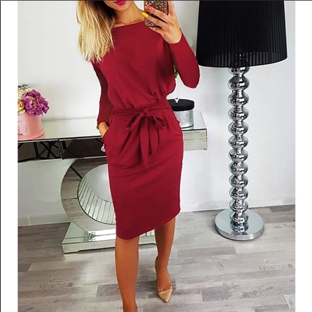 ‼️SOLD‼️Long Sleeve Bodycon Belted Dress